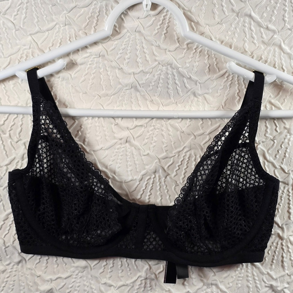 Victoria's Secret Unlined Demi Bra Women 34D Black Lace Mesh Underwire